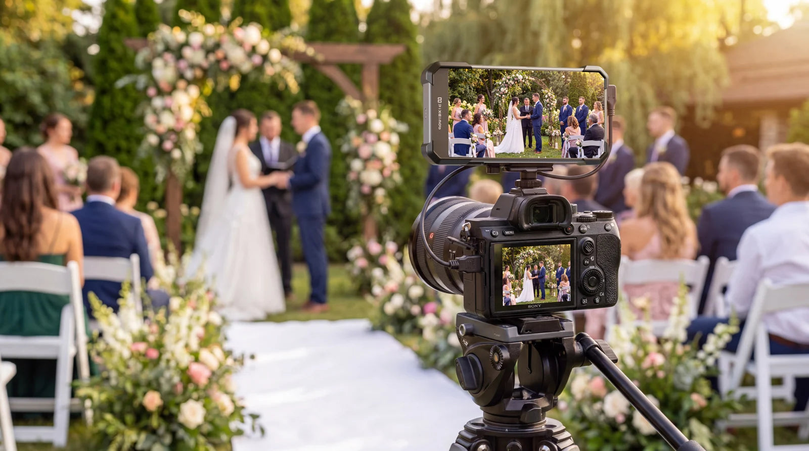 PixelMob used as a camera monitor at a wedding