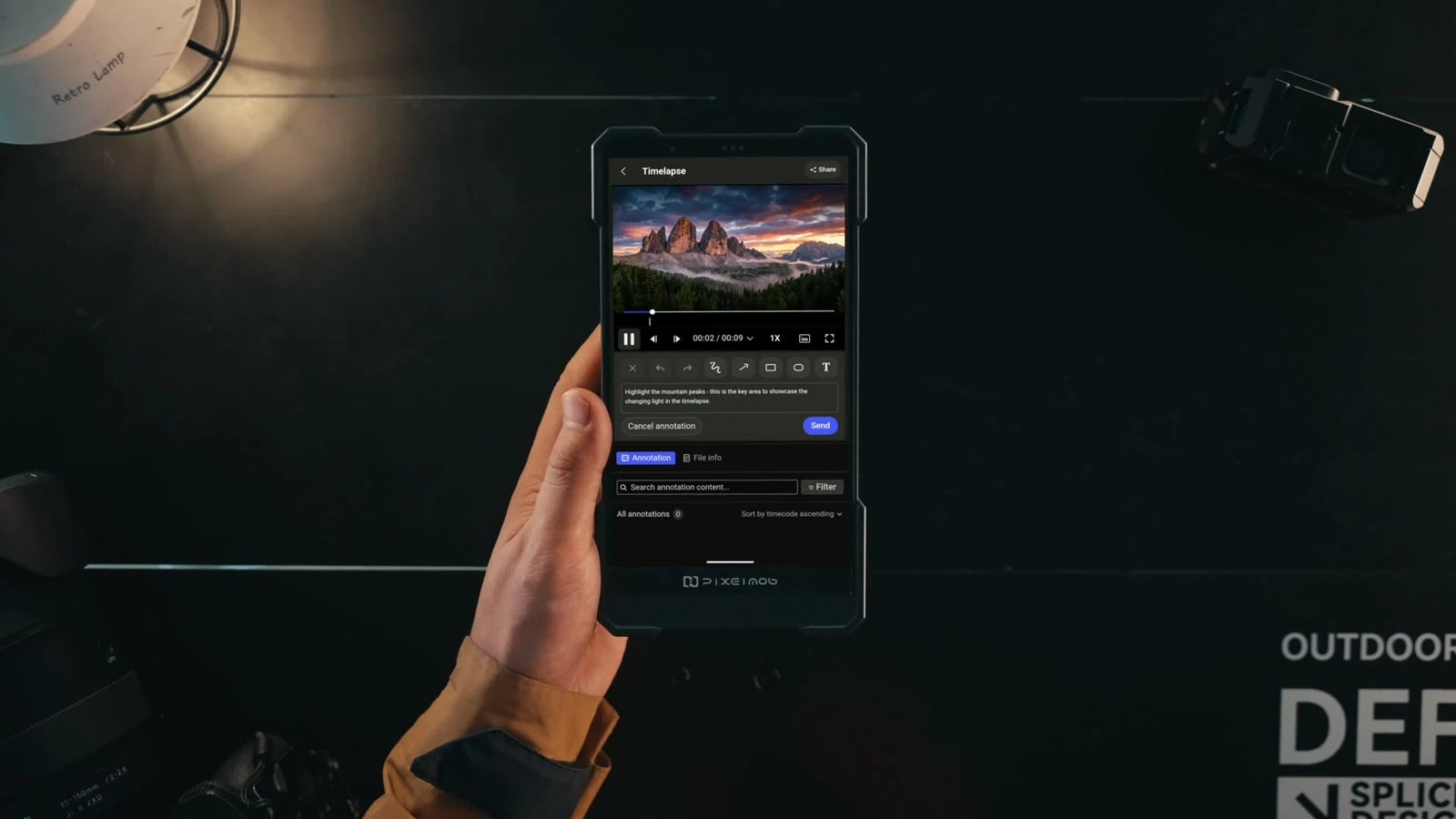 Video review with a timeline and annotation tools on PixelMob