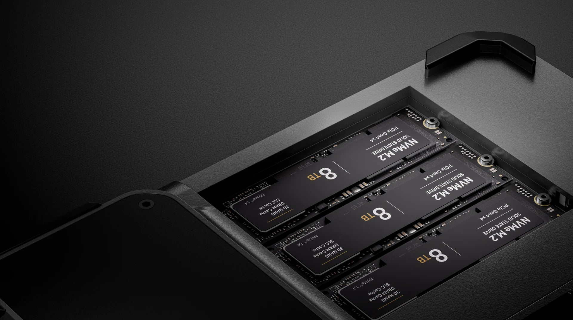 Three high-capacity M.2 SSD bays inside PixelMob Pro