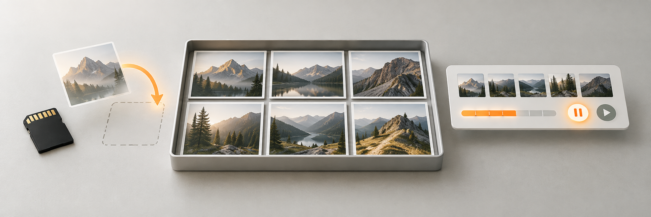 Concept illustration of recovering a missing photo and pausing or resuming a backup task